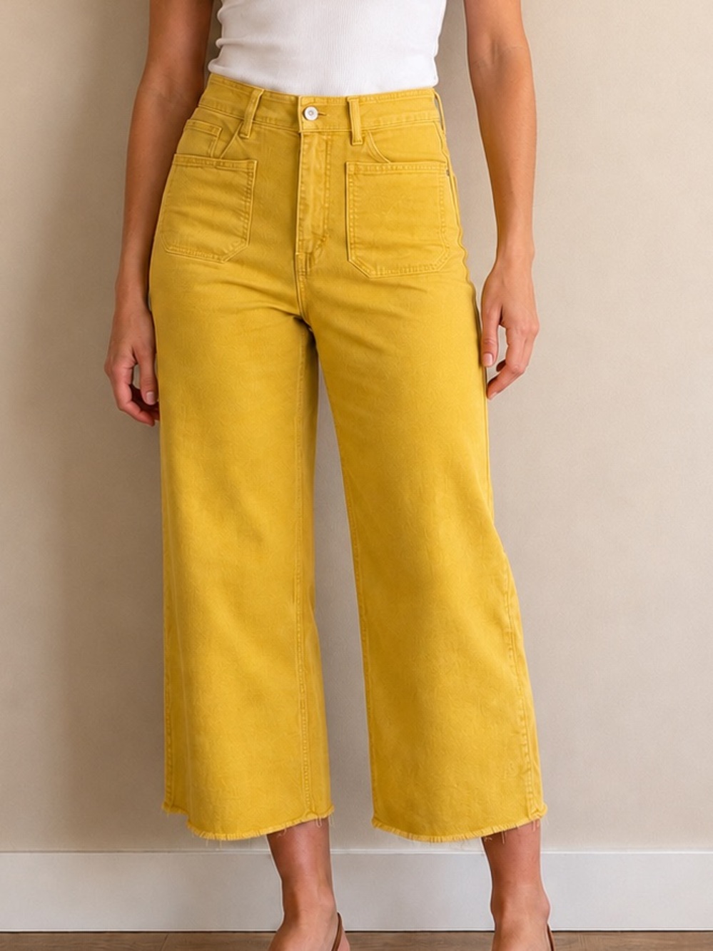 Mica High-Rise Wide Leg Cropped Jeans in Mustard Yellow